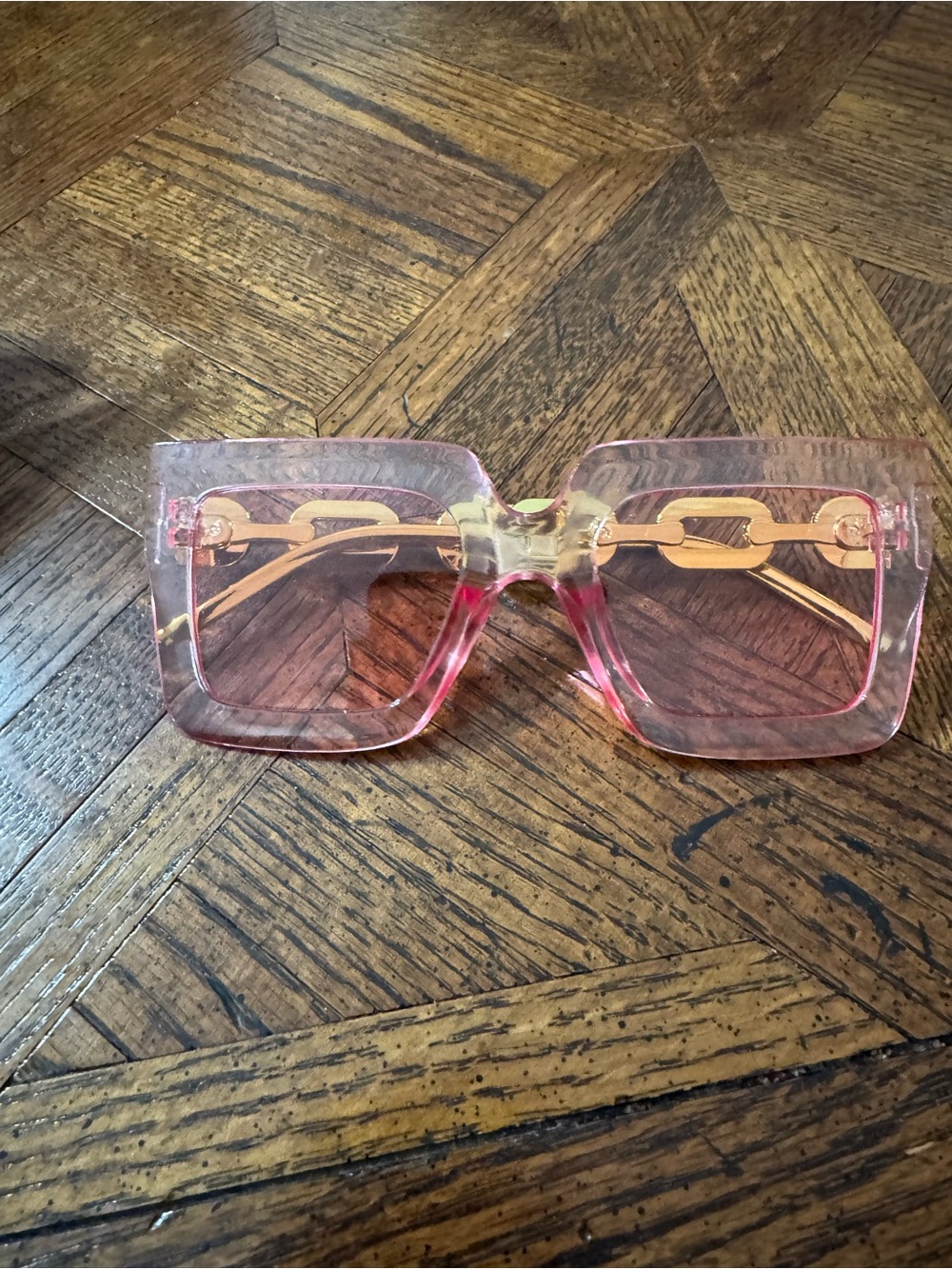 Pink Transparent Square Fashion Sunglasses